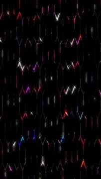 3D animation vertical video glowing beautiful twinkling colorfull lines shining bright light energy 4K lines smooth waves glittering light effect, black background