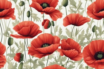 Vibrant Display of Red Poppies, Nature's Symphony Unfolding in a Tapestry of Blossoms