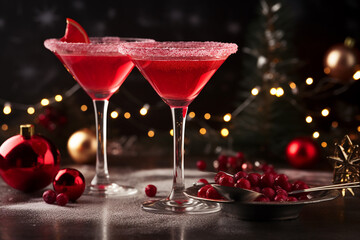 Festive Red Martini Cocktail for Christmas on Light Background - Created with Generative AI Tools