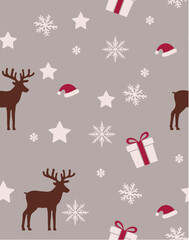 Vector illustration. Seamless pattern. Stars deer Christmas trees.