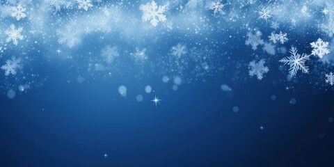 Fototapeta na wymiar New Year banner features falling white snowflakes against serene blue backdrop with copy space, adorned with a frosty texture pattern festive decor essential