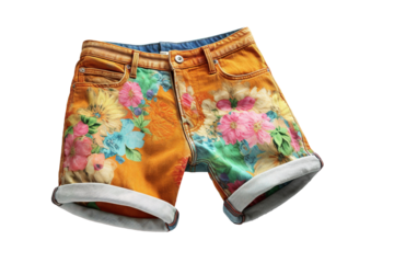 Stylish denim shorts with flower pattern