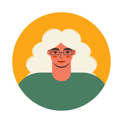 Young woman face portrait in circle. User profile, Cartoon character vector flat illustration.	