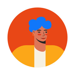 Young woman face portrait in circle. User profile, Cartoon character vector flat illustration.	