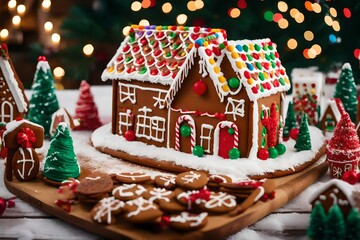 Explore the enchanting world of a whimsical Christmas gingerbread house, adorned with colorful candies and frosting, capturing the magic and sweetness of the holiday season.