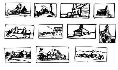 Rural house and village sketch bundle