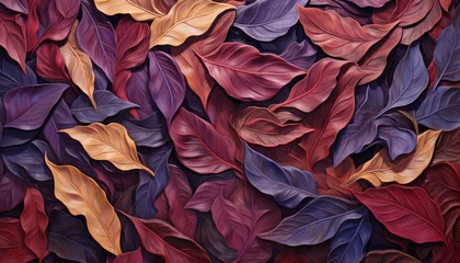 Fotobehang Golden Textured Impasto  Dark Blue and bordeaux   red with beige and magenta Leaves  © Klay