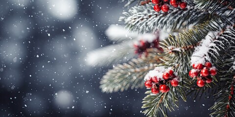 Christmas Snow With Fir Branch in the Winter Decoration