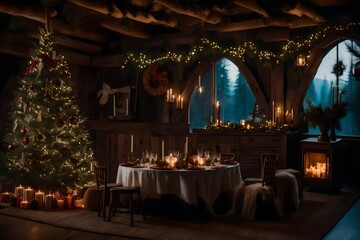 Step into a magical dining room adorned with enchanting Christmas decorations and a tall, beautifully decorated Christmas tree. Immerse yourself in the holiday spirit and create lasting memories aroun