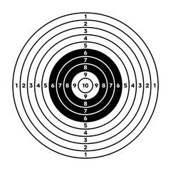 Shooting range paper target with divisions, marks and numbers. Archery, gun shooting practise and training, sport competition and hunting. Bullseye and aim. Vector illustration