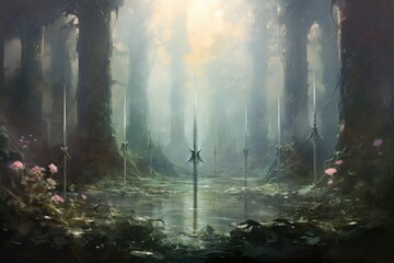 Sentient enchanted swords, whispering ancient battle strategies to their wielders - Generative AI