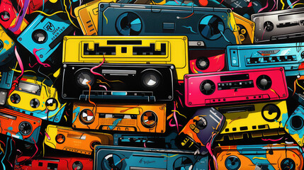 retro pop art cassette tapes