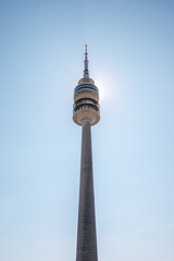 Olympic tower in Munich Germany on a sunny day with blue sky