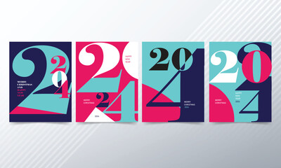 2024 Abstract Vector Illustration for the New Year for Banner, Poster, Card. Set Numbers 2024 Year. Happy New Year 2024 and Merry Christmas.
