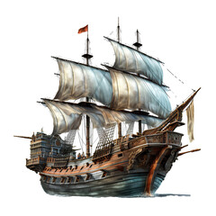 Ancient pirate ship on transparent background PNG