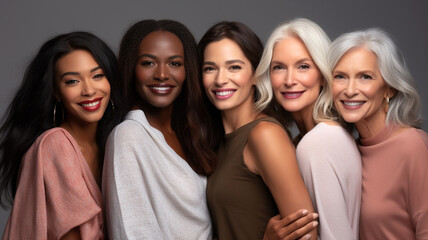 portrait of five happy women