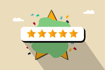 Obraz premium 5 stars rating feedback symbol in Social media, customer satisfaction, comment or giving product review, assessment, Funny illustration design 