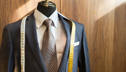 Set of shirt, jacket and tie on a tailor's dummy - obrazy, fototapety, plakaty