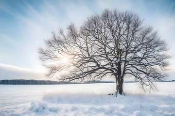 A snow-covered tree in the morning light.