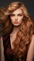Naklejka premium A beautiful woman with long red hair posing for a picture. Prefect glossy hair image.