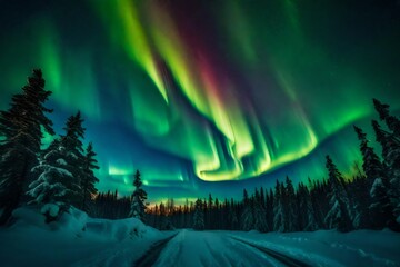 A breathtaking display of the aurora borealis over the majestic mountains, c