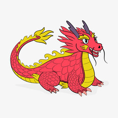 Happy Chinese New Year greeting card 2024 with cute dragon. Animal holidays cartoon character. The Dragon zodiac sign with asian elements colored paper cut style. Vector illustration.