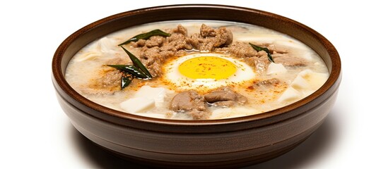 Rice cake soup made with various ingredients including beef and eggs