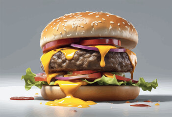 tasty burger with cheese tasty burger with cheese big hamburger on a dark background. - obrazy, fototapety, plakaty