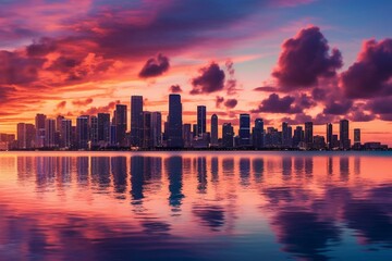 Skyline overlooking bay in Miami, FL, United States. Generative AI