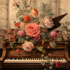bouquet of roses on a piano