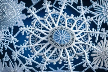 Capture the elegance of winter with delicate snowflakes against a serene blue backdrop, a tranquil and beautiful representation of the season.