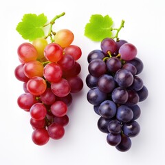 Fototapeta premium A couple of grapes sitting next to each other. Photorealistic, on white background