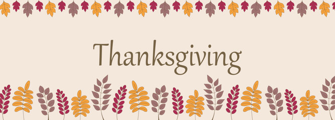Autumn background with bright branches and leaves, thanksgiving banner.