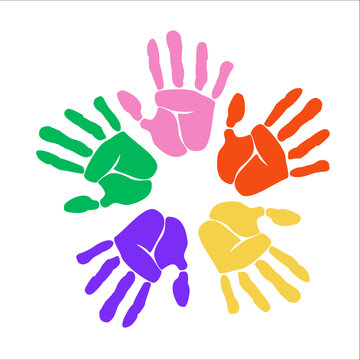 Handprint logo. Palm silhouette. Print hand with five fingers.