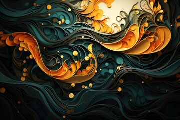 A digital painting of waves and bubbles. AI image.