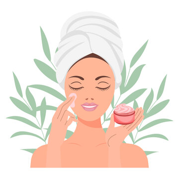 recommend clip art: Facial skin care. A woman takes care of her skin. Cosmetic masks, patches, cream, lotion, soap, face mousse. Clip art set, vector