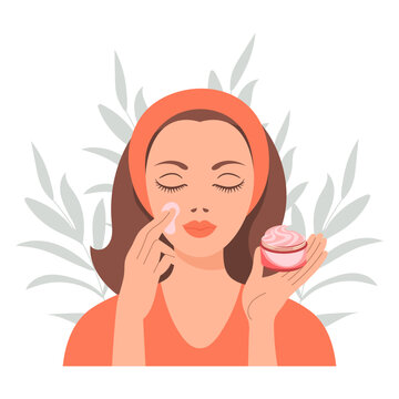 recommend clip art: Facial skin care. A woman takes care of her skin. Cosmetic masks, patches, cream, lotion, soap, face mousse. Clip art set, vector