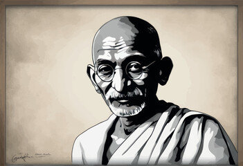 An image depicting Mahatma Gandhi against a dark or black background. illustration of a mahatma Gandhi with a black background portrait of a buddha illustration of a man with a black background An ima