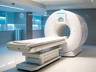 A medical MRI machine in action, scanning a patient's body with electromagnetic waves. - obrazy, fototapety, plakaty