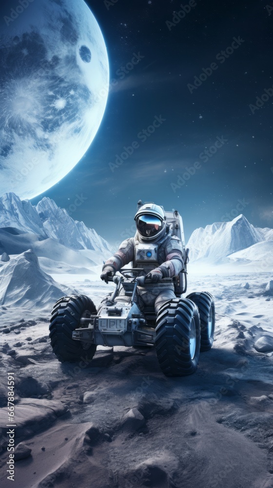 Canvas Prints astronaut on the alien planet or moon. cosmonaut on a space rover against the background of the moon