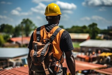 Fototapeta premium Solar panels. The supervisor is on the rooftop.