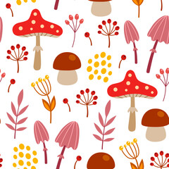 Seamless pattern with forest mushrooms - 667884538