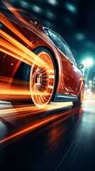 Car with neon on the road with motion blur background