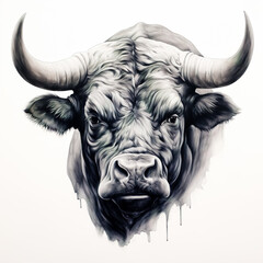 Full face a bull head silhouette against white background. - obrazy, fototapety, plakaty