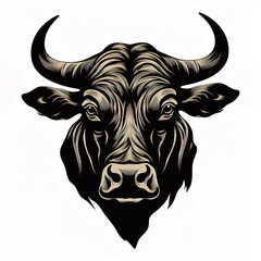 Fototapeta premium Full face a bull head silhouette against white background.