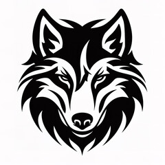 Fototapeta premium Full face a wolf head silhouette against white background.