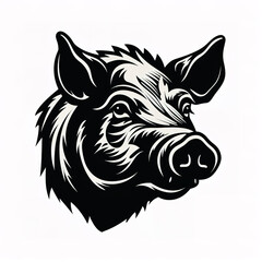Obraz premium Full face a wild boar head silhouette against white background.