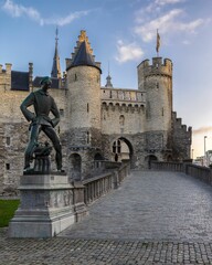 Fototapeta na wymiar Closeup of Het Steen is a medieval fortress in the old city center of Antwerp, Belgium
