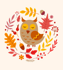 Seasonal greeting card with cute owl