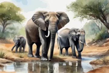 Foto op Canvas cartoon scene with hippopotamus elephant swimming in river near the meadow with elephant illustration illustration of a herd of elephants cartoon scene with hippopotamus elephant swimming in river nea © Shubham